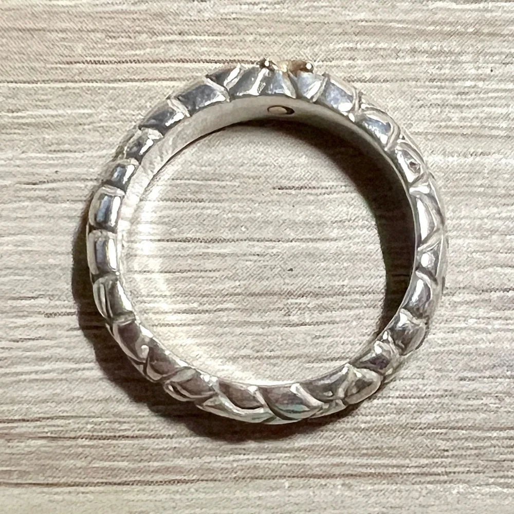 Alejandro Toussier Sterling Silver & 14K Gold Pebbled Star Band Ring, Size 7.5
